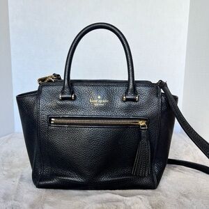 Kate Spade Black Pebbled Leather Satchel Tassel Zip Pocket Crossbody